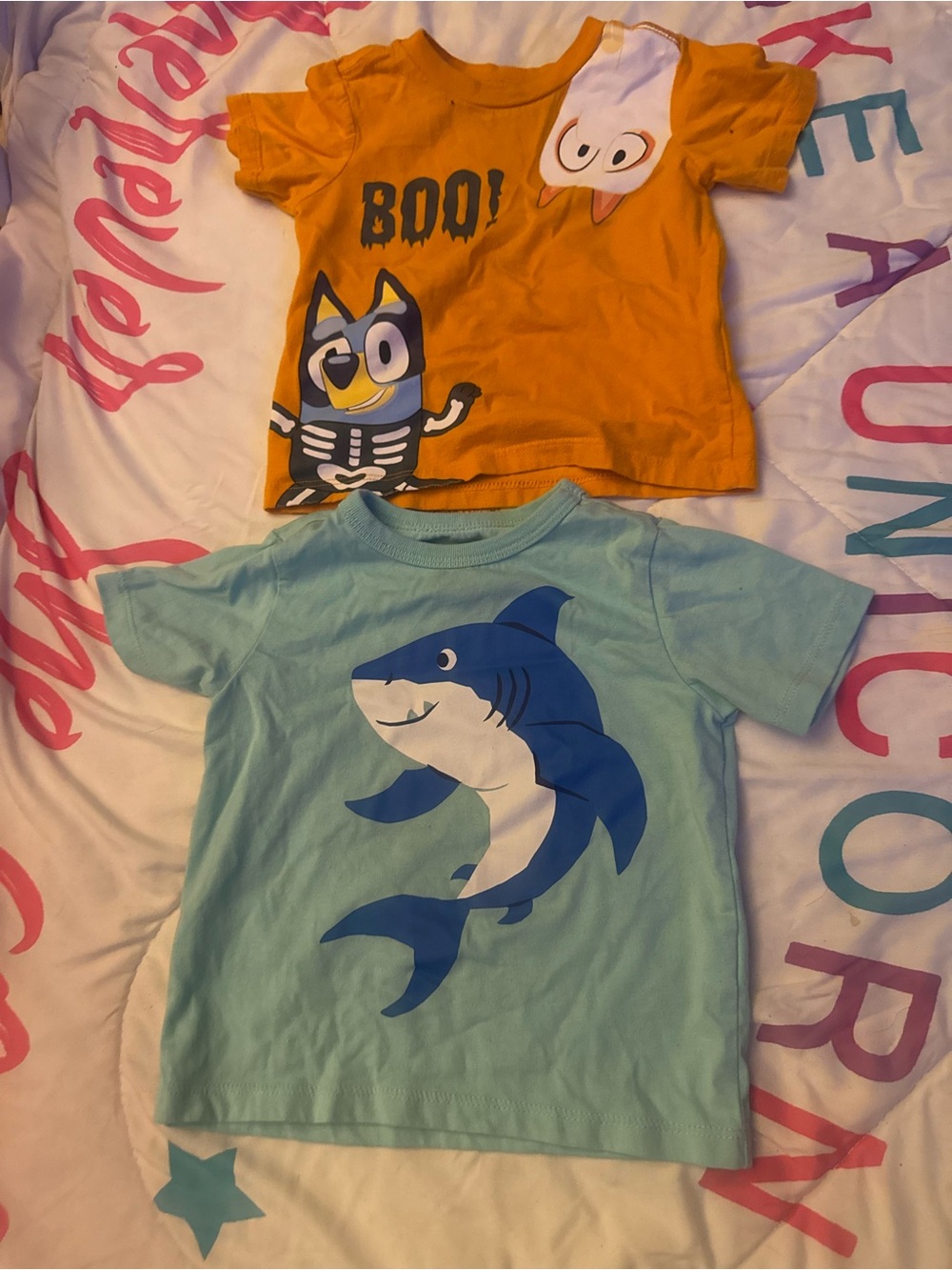 Set of 2 . Blue Shark Graphic Kids Tee - Unbranded